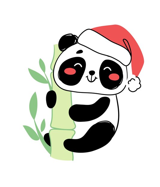 Panda mit weihnachtsmütze kletterbambus