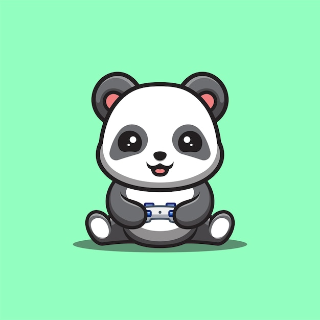 Vektor panda sitting gaming nettes kreatives kawaii cartoon-maskottchen-logo