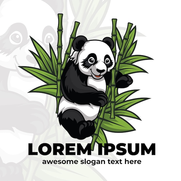 Panda-vektor-design-illustration panda- und bambus-logo-design panda mit bambusbaum-illustration