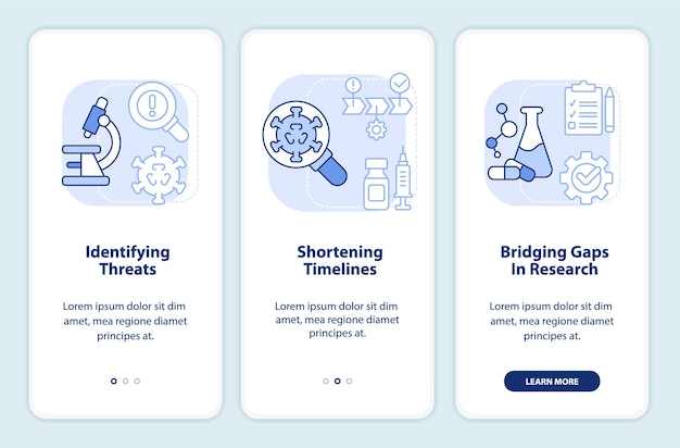 Pandemie-bereitschaftsplan hellblauer onboarding-bildschirm der mobilen app