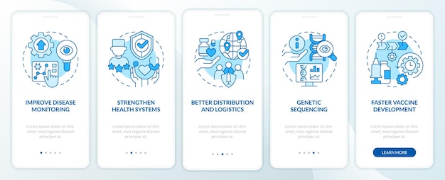Pandemieprävention blauer Onboarding-Bildschirm der mobilen App