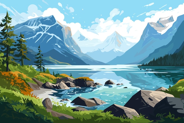 Panorama-Fjordlandschaft in Norwegen Vektorfarbenillustration