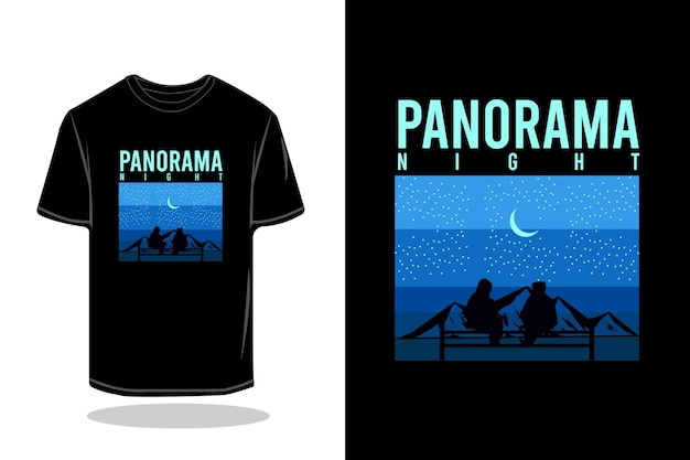 Panorama nacht silhouette retro t-shirt mockup design