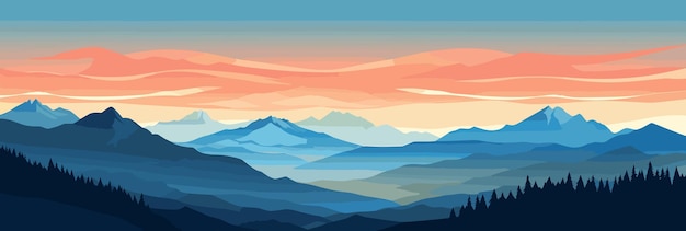 Vektor panorama schöne bergabendlandschaft vektor flache illustration