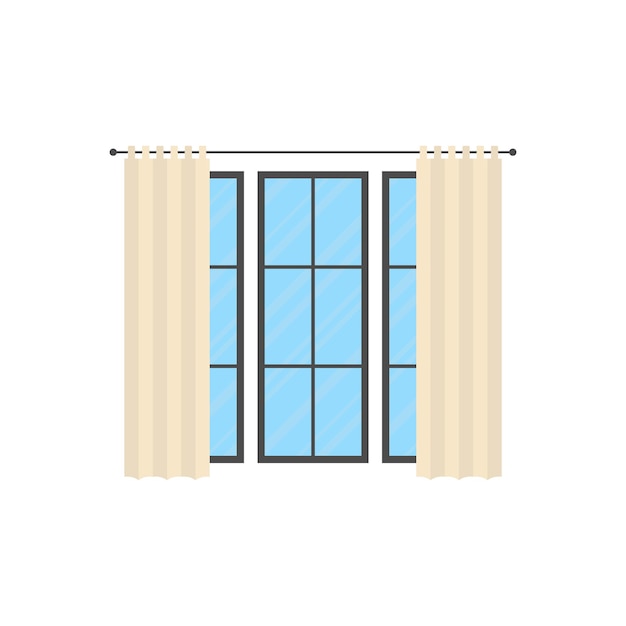 Vektor panoramafenster mit jalousien, isolierter flacher stil