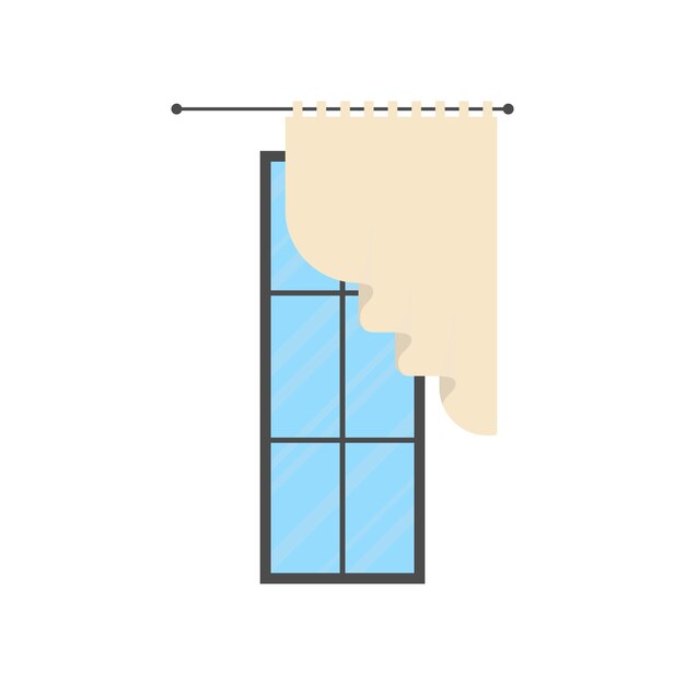 Vektor panoramafenster mit vorhang, isolierter flacher stil