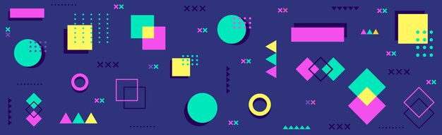 Panoramischer dunkelblauer abstrakter Hintergrund mit verschiedenen geometrischen Formen Web Template Textur Vektor