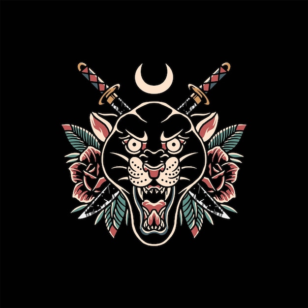 Panther und Schwerter Tattoo-Vektor-Design