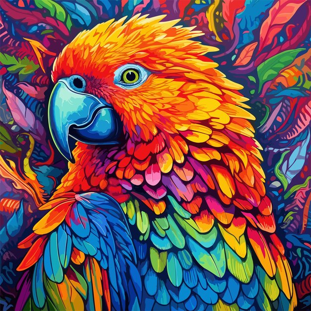 Vektor papagei farbenfrohe aquarelle glasmalerei zeichentrickfilm clipart tier tierfigur