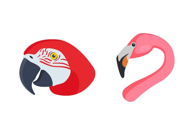 Papagei mit Flamingo-Vektor-isoliertem Icon-Set