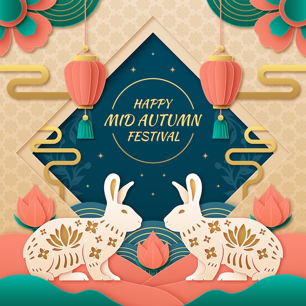 Papier-Stil-Illustration für die chinesische Mitte-Herbst-Festival-Feier