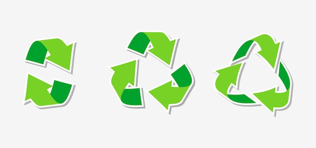 Papieraufkleber umweltfreundliches grünes dreieckiges recyclingsymbol kreispfeilsymbol drehen infografik-element für website-app-logo für die verwendung recycelter ressourcen isolierte vektorillustration