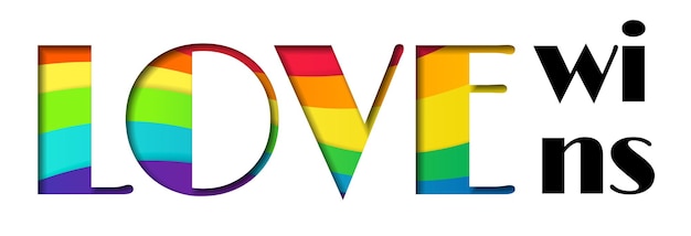 Papierausschnitt Stil Regenbogen LOVE WINS Schriftzug isoliert auf weißem Hintergrund
