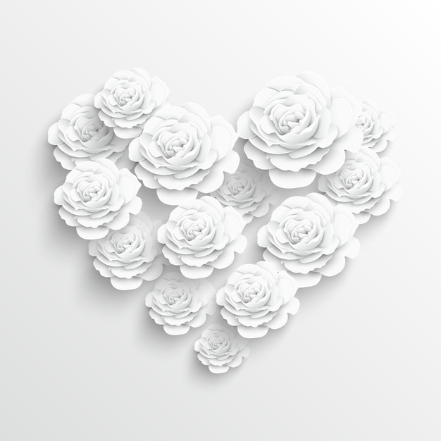 Papierblume hintergrund schöne papierblume in form von herzen auf weißem hintergrund rosen
