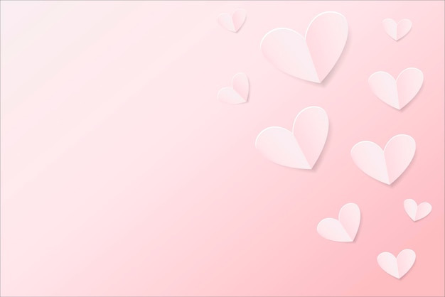 Papierelemente in Form von Herzen auf rosa Hintergrund. Vektorsymbole Valentinstag, Geburtstagsgrußkartendesign.
