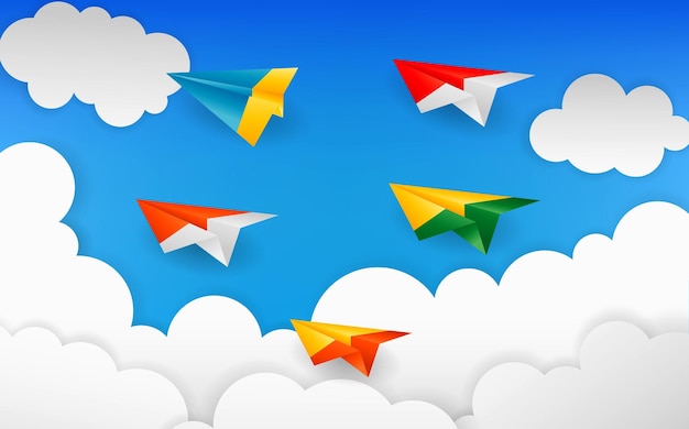 Papierflugzeug-Origami mit weißer Wolke.