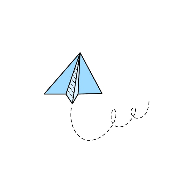 Papierflugzeug-vektorsymbol doodle umrissstil blaue farbe papierflugzeug einfache origami-flugzeuge