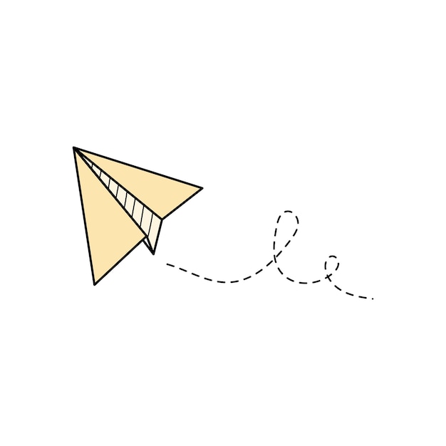 Papierflugzeug-vektorsymbol doodle umrissstil gelbe farbe papierflugzeug einfache origami-flugzeuge