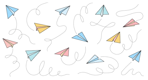 Vektor papierflugzeug-vektorsymbol doodle-umrissstil