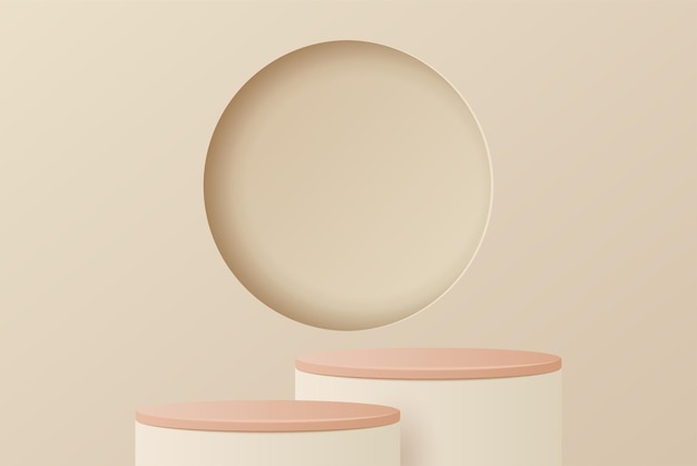 Vektor papierschnitt aus rosa und beige 3d-zylinderstand podium vektor luxuriöse geometrische formen abstrakte minimale szene für produktpräsentation mock-up show kosmetik