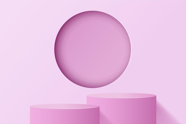 Vektor papierschnitt der minimalen szene mit violettem zylinderpodium auf violettem hintergrund produktpräsentationsmock-up zeigt kosmetische vektorillustration