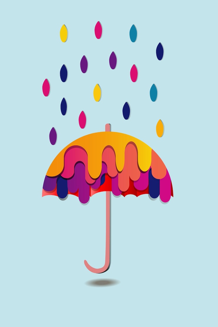 Vektor papierschnittillustration des regenschirmregenbogens
