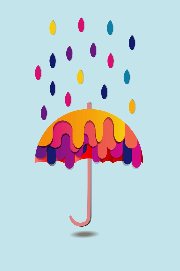 Vektor papierschnittillustration des regenschirmregenbogens