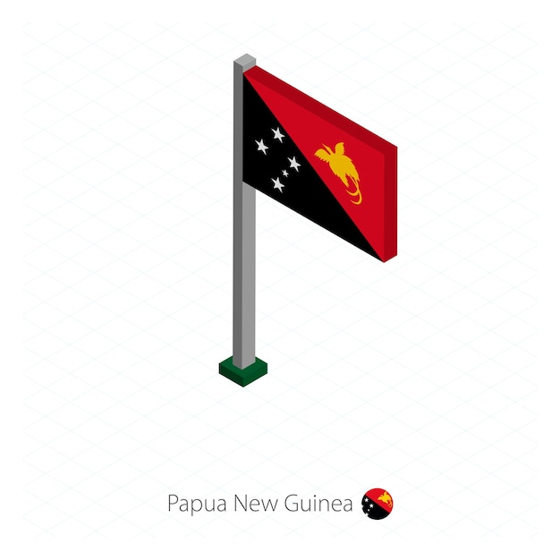 Papua-neuguinea-flagge am fahnenmast in isometrischer dimension isometrische blaue hintergrundvektorillustration