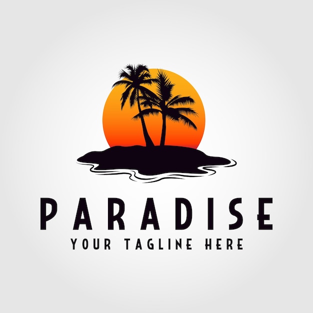 Paradies sonnenuntergang strand palme und wasserwelle vektor-design-illustration