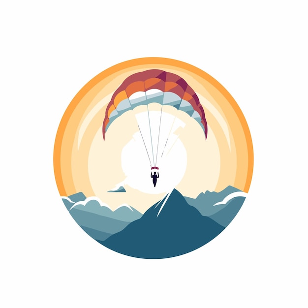 Vektor paraglider fliegt am himmel paragliter auf dem hintergrund von bergen vektor-illustration