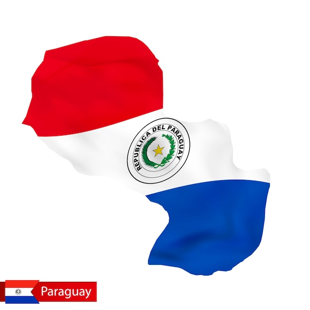 Paraguay-karte mit wehender landesflagge