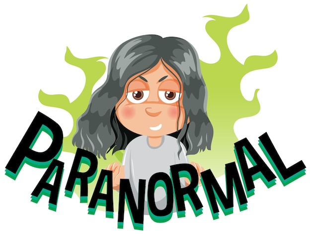 Paranormale mädchenzeichentrickfigur mit wortausdruck