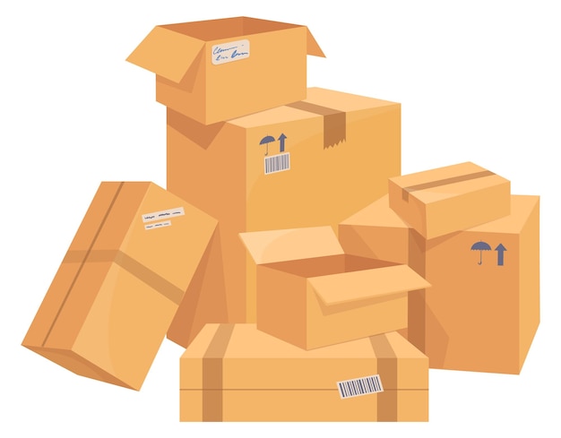 Vektor parcel-pile-cartoon-symbol versand von kartonkisten