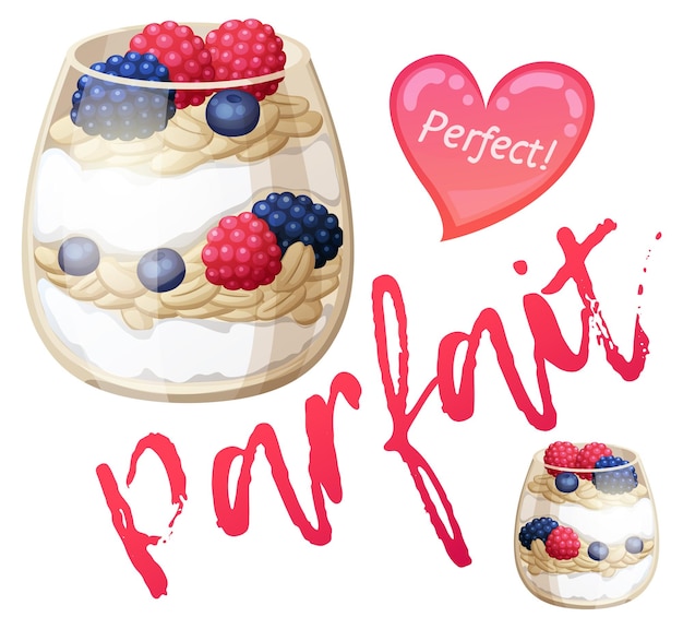 Parfait-Dessert mit Beeren-Symbol Cartoon-Vektor-Illustration isoliert auf weißem Hintergrund