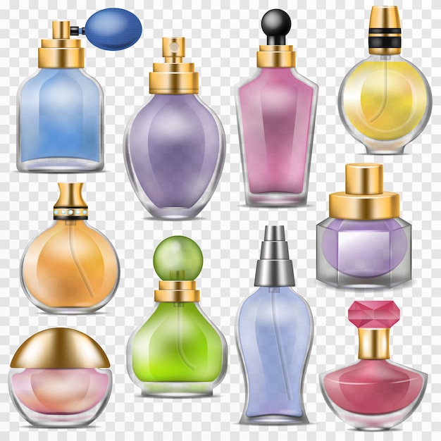 Parfümvektor parfümiertes aroma in glasflasche oder duftspray für duftende frauenillustration