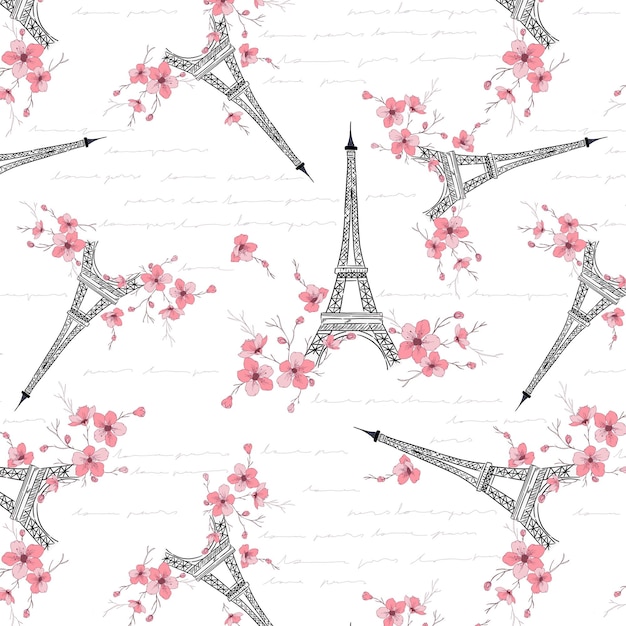 Paris-eiffelturm und kirschblüten-muster