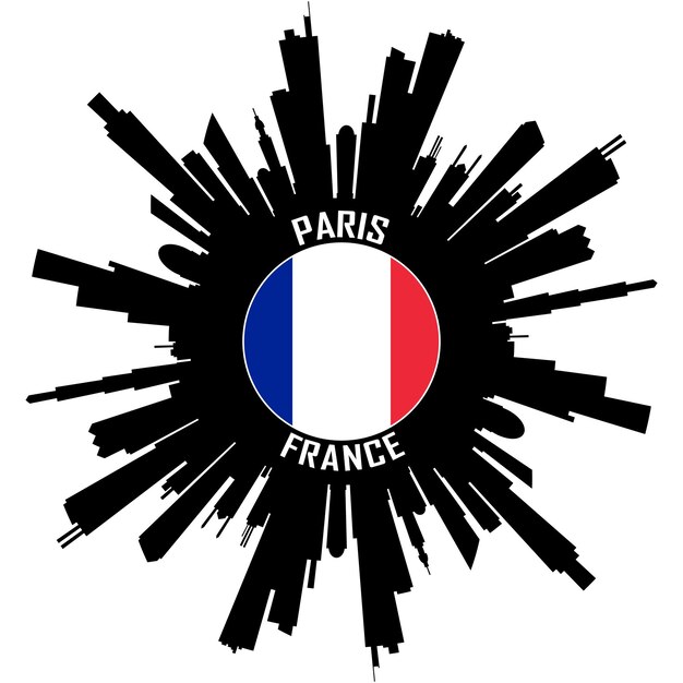 Paris, skyline, silhouette, frankreich, flagge, reise, souvenir, aufkleber, vektor, illustration