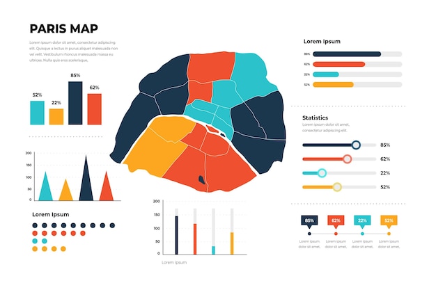 Pariser karteninfografiken im flachen design