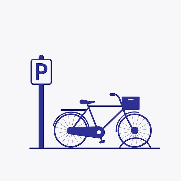 Vektor parkschild und fahrradsymbol mit flachen designsymbolen