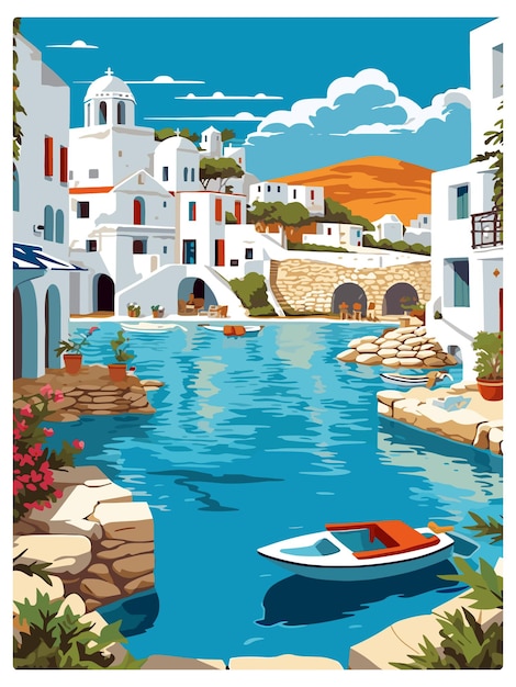 Vektor paros griechenland dekoration vintage reiseplakat souvenir postkarte porträt malerei wpa illustration