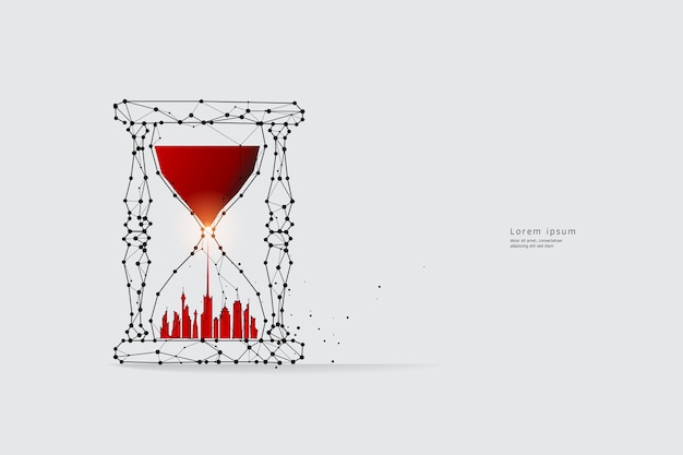 Partikellinienkunst. konzept der sanduhr und zeiten.