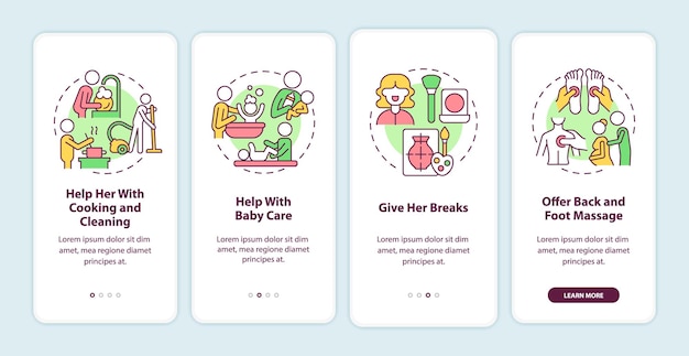 Partnerbetreuung während der schwangerschaft onboarding der mobilen app-seitenseite