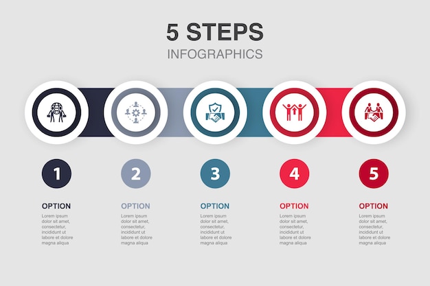 Partnerschaftliche Zusammenarbeit Vertrauen Win-Win-Deal-Symbole Infografik-Design-Layout-Vorlage Kreatives Präsentationskonzept mit 5 Schritten