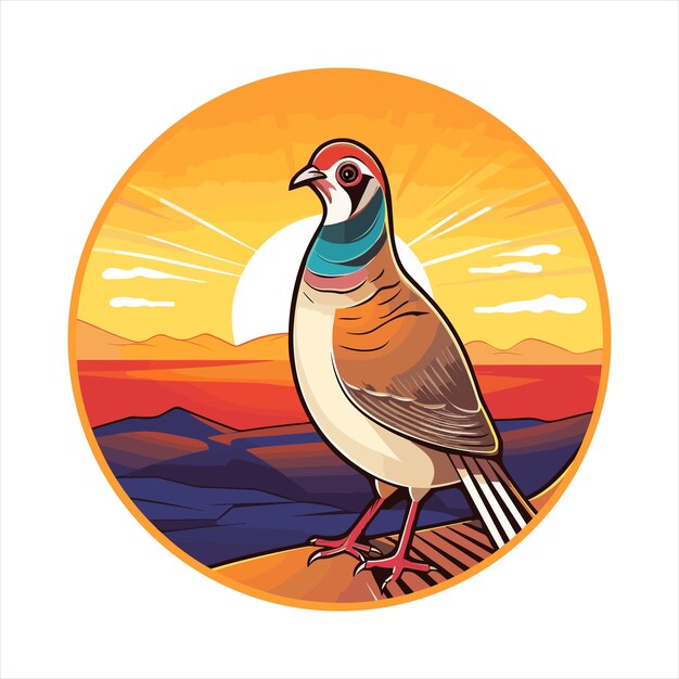 Vektor partridge farben karikatur kawaii charakter strand sonnenuntergang tier haustier aufkleber isolierte illustration