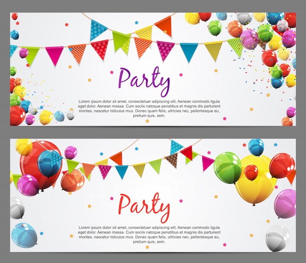 Party Banner Vorlage mit Flaggen und Luftballons