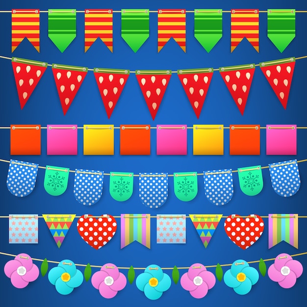 Party celebration colourful flags collection für die dekoration.