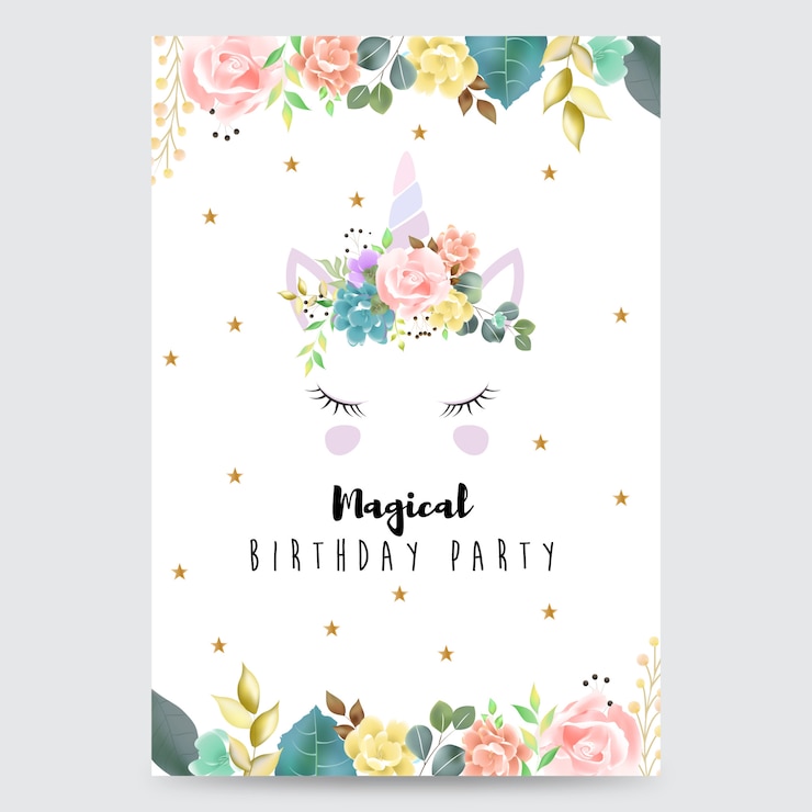 Vektor party einladungskarte alles gute zum geburtstag magische mit einhorn
