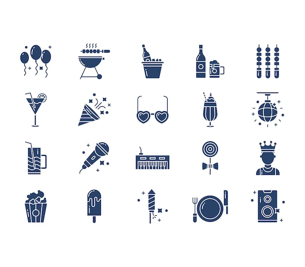 Party-geburtstagsfeier-icon-set