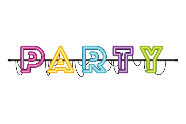 Party-label in neonlicht isoliert symbol