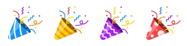 Party-Popper-Symbole Konfetti für Partys und Feiertage Vektor-Illustration